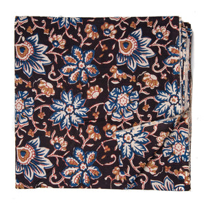 Black and Blue Bagru Hand Block Printed Cotton Fabric with floral design