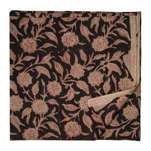 Black and Off white Bagru Hand Block Printed Cotton Fabric with floral design