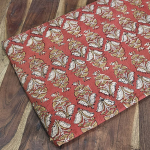 Red and Yellow Bagru Hand Block Printed Cotton Fabric with floral print