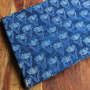 Blue and White Dabu Hand Block Printed Cotton Fabric with floral print