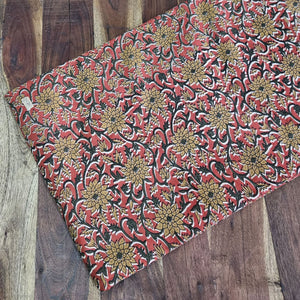 Red and Yellow Bagru Hand Block Printed Cotton Fabric with floral print
