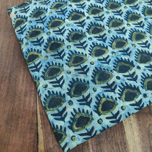 Blue Ajrakh HandBlock Printed Pure Cotton Fabric with floral print