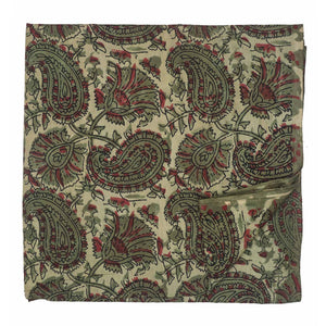 Green and Red Ajrakh Hand Block Printed Pure Cotton Fabric with paisley print