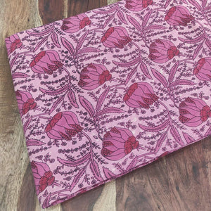 Pink and Red Ajrakh Hand Block Printed Cotton Fabric floral print
