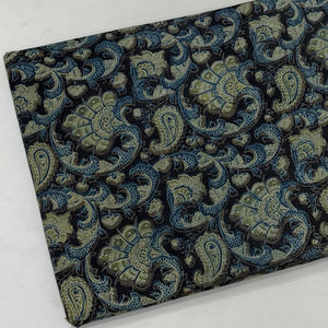 Black and Green Ajrakh Hand Block Printed Pure Cotton Fabric with floral and paisley print