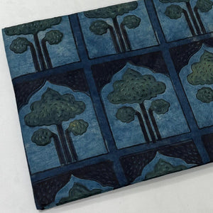 Blue Ajrakh Hand Block Printed Pure Cotton Fabric with floral print