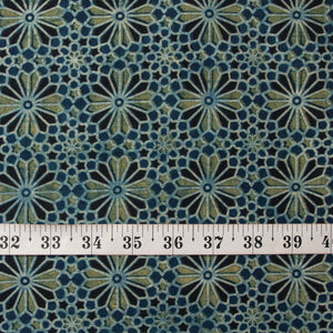 Precut 1 meter -Green & Blue Ajrakh Hand Block Printed Cotton Fabric