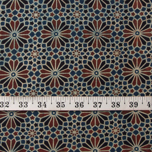 Precut 0.25 meters -Red & Blue Ajrakh Hand Block Printed Cotton Fabric