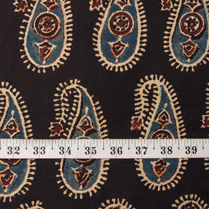 Precut 0.75 meters -Black & Blue Ajrakh Hand Block Printed Cotton Fabric