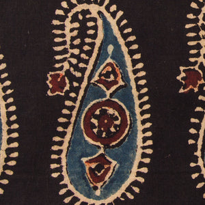 Precut 0.75 meters -Black & Blue Ajrakh Hand Block Printed Cotton Fabric