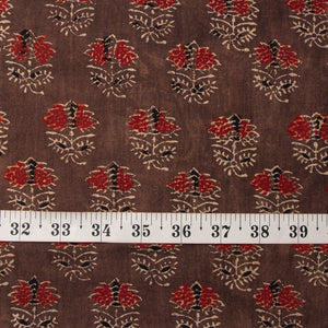 Precut 1 meter -Brown & Red Ajrakh Hand Block Printed Cotton Fabric