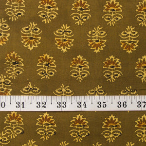 Precut 0.25 meters -Green & Yellow Ajrakh Hand Block Printed Cotton Fabric
