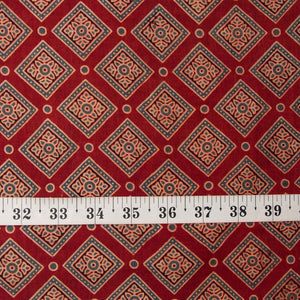 Precut 1 meter -Blue & Red Ajrakh Hand Block Printed Cotton Fabric