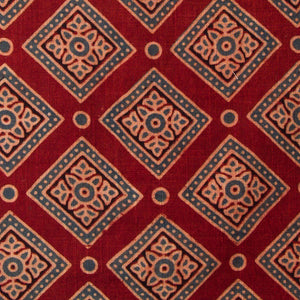 Precut 1 meter -Blue & Red Ajrakh Hand Block Printed Cotton Fabric