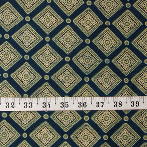 Precut 0.25 meters -Blue & Green Ajrakh Hand Block Printed Cotton Fabric