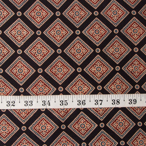 Precut 0.50 meters -Black & Red Ajrakh Hand Block Printed Cotton Fabric