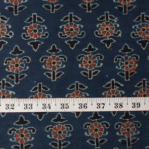 Precut 1 meter -Blue & Red Ajrakh Hand Block Printed Cotton Fabric