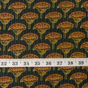 Precut 0.50 meters -Yellow & Green Ajrakh Kantha Hand Block Printed Cotton Fabric