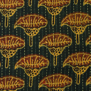 Precut 0.50 meters -Yellow & Green Ajrakh Kantha Hand Block Printed Cotton Fabric