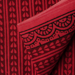 Precut 1 meter -Red & Maroon Bagh Hand Block Printed Cotton Fabric