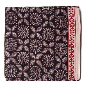 Precut 1 meter -Black & Maroon Bagh Hand Block Printed Cotton Fabric