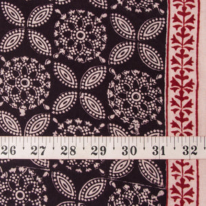 Precut 1 meter -Black & Maroon Bagh Hand Block Printed Cotton Fabric