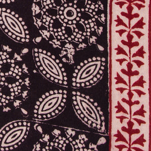 Precut 1 meter -Black & Maroon Bagh Hand Block Printed Cotton Fabric