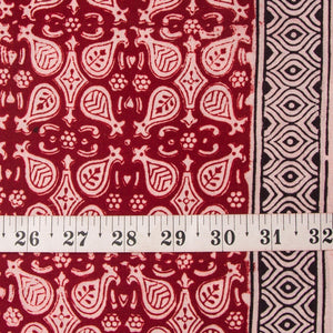 Precut 1 meter -Black & Maroon Bagh Hand Block Printed Cotton Fabric