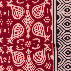 Precut 1 meter -Black & Maroon Bagh Hand Block Printed Cotton Fabric