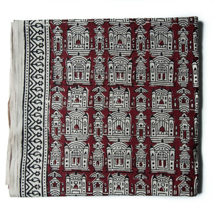 Precut 0.25 meters -Maroon & White Bagh Handblock Printed Cotton Fabric