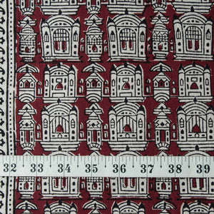 Precut 0.25 meters -Maroon & White Bagh Handblock Printed Cotton Fabric