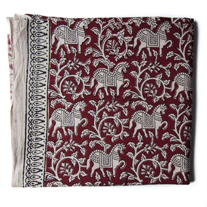 Precut 0.25 meters -Maroon & White Bagh Handblock Printed Cotton Fabric