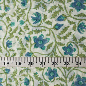 Precut 1 meter -Handblock Printed Fine Mul Cotton Fabric