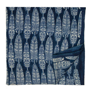 Blue and White Dabu Hand Block Printed Cotton Fabric with feather print