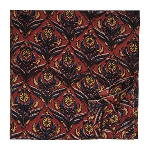 Red and Blue Bagru Hand Block Printed Cotton Fabric with floral print