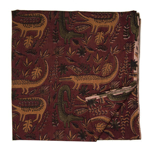 Brown and Yellow Bagru Hand Block Printed Cotton Fabric with crocodile print