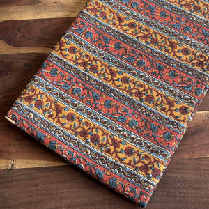 Red and Yellow Bagru Hand Block Printed Cotton Fabric with floral print
