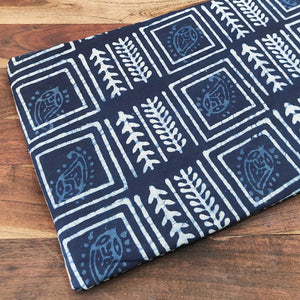 Blue and White Dabu Indigo Hand Block Printed Pure Cotton Fabric with Abstract Design
