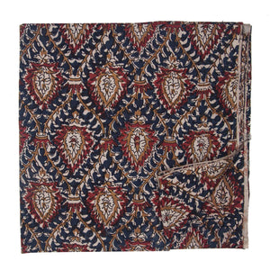 Blue and Red Dabu Hand Block Printed Pure Cotton Fabric with Floral Design