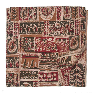 Yellow and Red Kalamkari Hand Block Printed Pure Cotton Fabric with Paisley Design