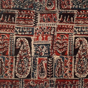 Black and Red Kalamkari Hand Block Printed Pure Cotton Fabric with Paisley Design