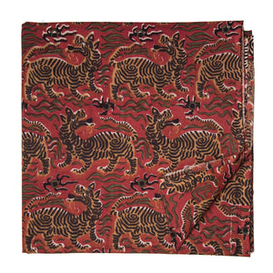 Red and Yellow Bagru Hand Block Printed Cotton Fabric with animal print