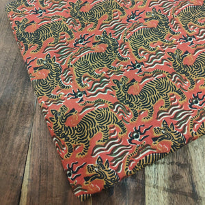Red and Yellow Bagru Hand Block Printed Cotton Fabric with animal print