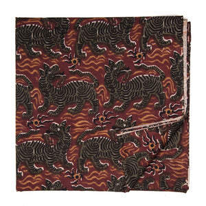 Green and Red Bagru Hand Block Printed Cotton Fabric with animal print