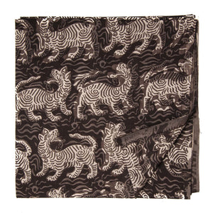 Black and Off white Bagru Hand Block Printed Cotton Fabric with animal print