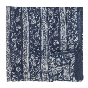 Blue and White Dabu Indigo Hand Block Printed Cotton Fabric with floral print