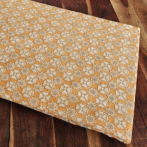 Yellow and Off white Dabu Hand Block Printed Cotton Fabric with floral print