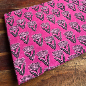 Pink and Grey Dabu Hand Block Printed Pure Cotton Fabric with floral print