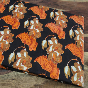 Black and Orange Dabu Hand Block Printed Pure Cotton Fabric with floral print