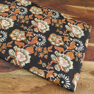 Black and Brown Dabu Hand Block Printed Pure Cotton Fabric with floral print